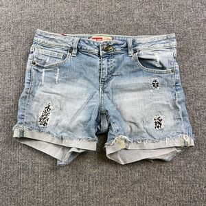 T Five Shorts Juniors 11 Blue Denim Distressed Cuffed Cutoff Embroidered